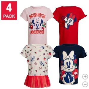 Disney Minnie Mouse Kids T-Shirt 4-Pack - Pink, Red, White, Navy